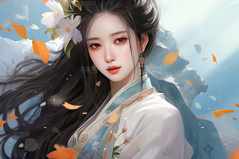 新中式美女中国风高清插画