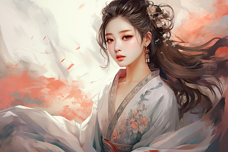 新中式美女唯美文艺插画