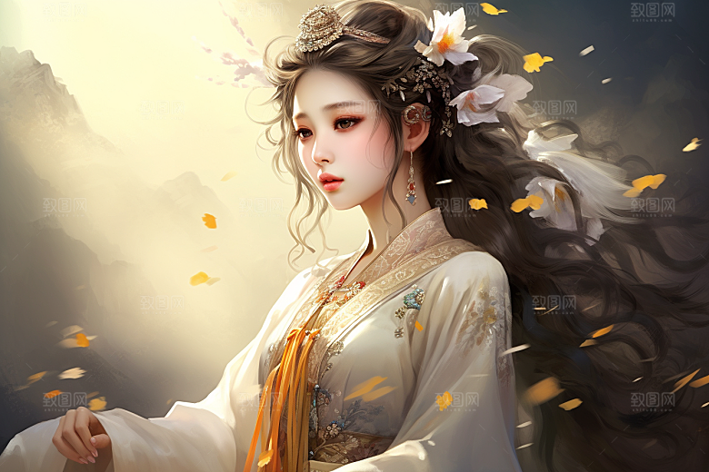 新中式美女手绘温婉插画
