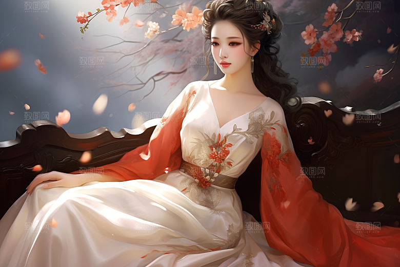新中式美女艺术文艺插画