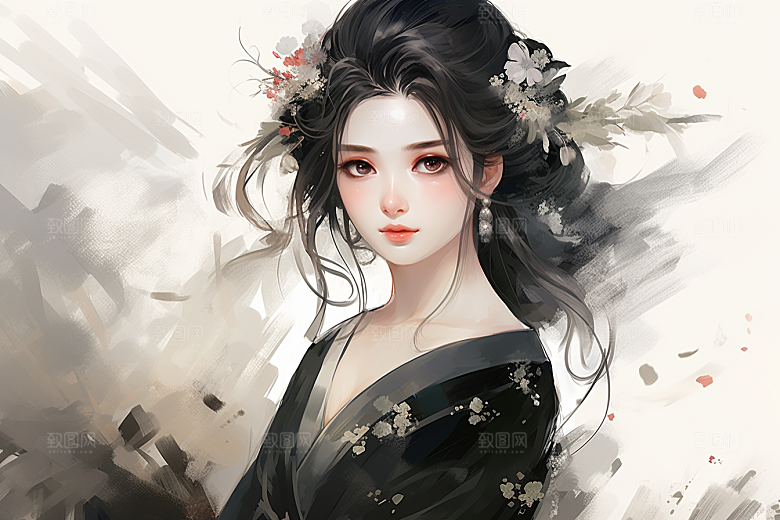 新中式美女唯美中国风插画