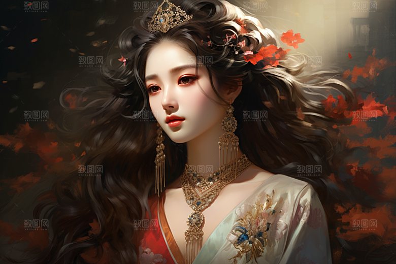 新中式美女中国风温婉插画