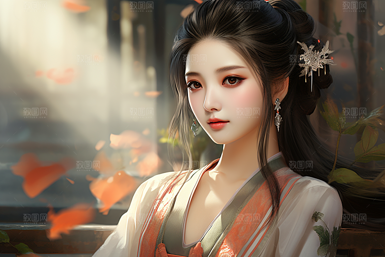 新中式美女文艺高清插画
