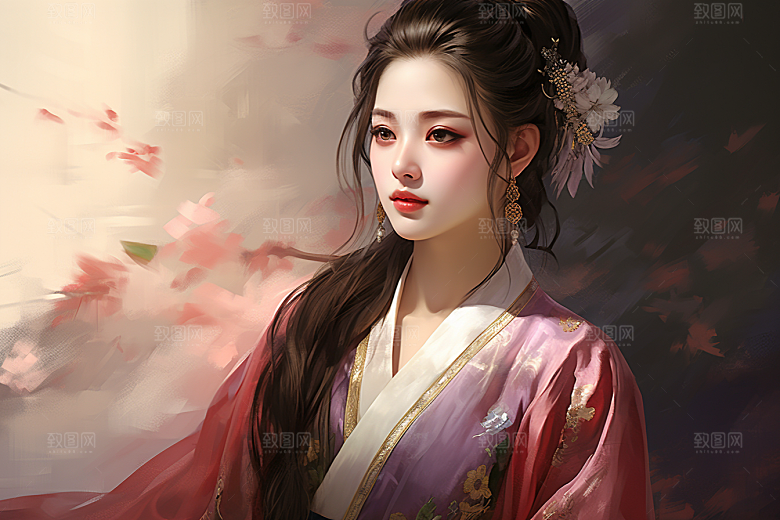 新中式美女手绘中国风插画
