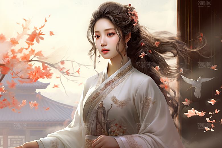 新中式美女温婉艺术插画