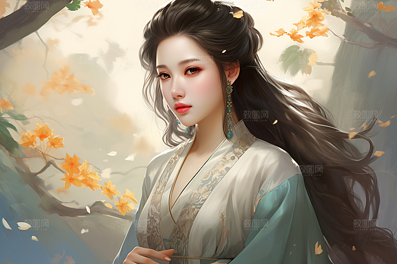 新中式美女文艺唯美插画