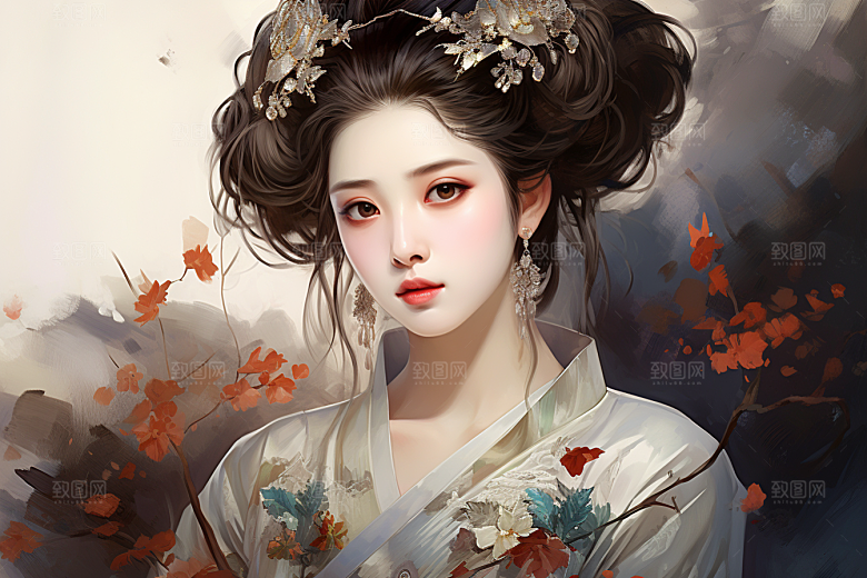 新中式美女艺术中国风插画