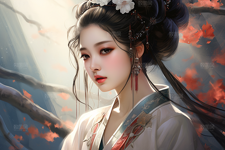 新中式美女中国风手绘插画