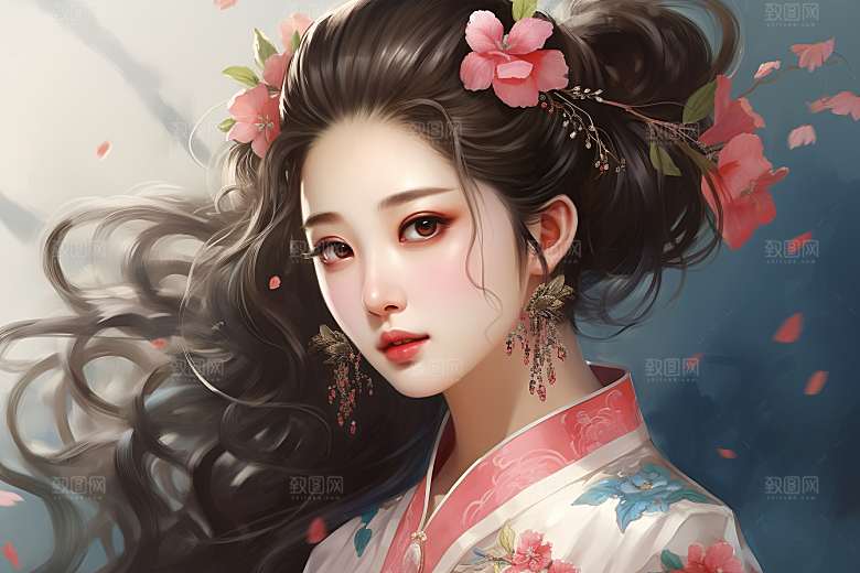 新中式美女中国风艺术插画