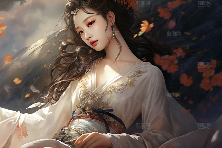 新中式美女唯美文艺插画