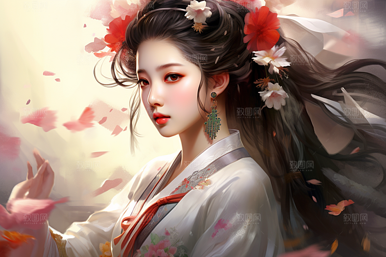 新中式美女艺术文艺插画