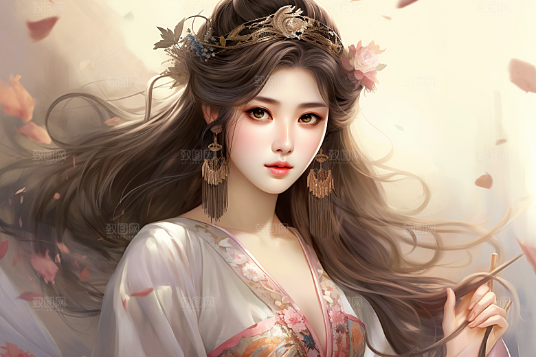新中式美女唯美水墨插画