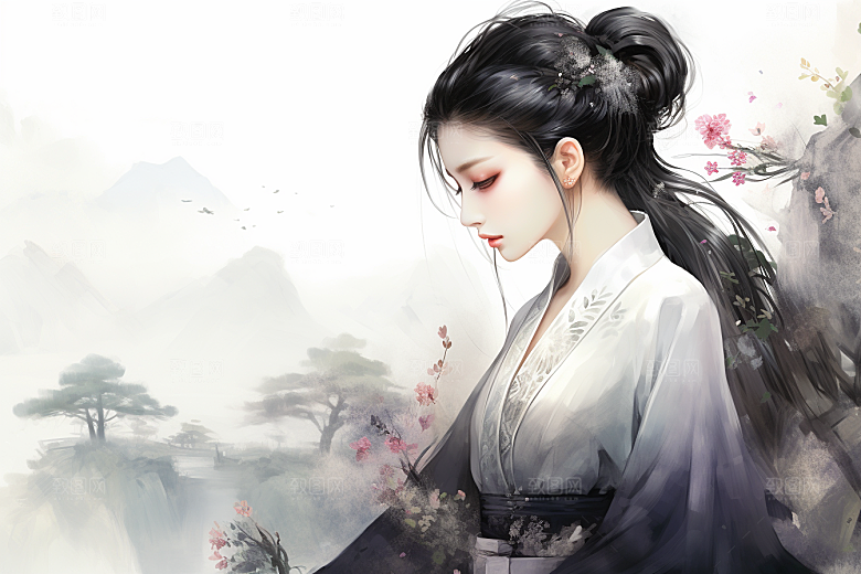 新中式美女中国风手绘插画