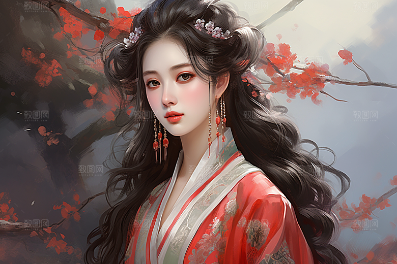 新中式美女中国风手绘插画