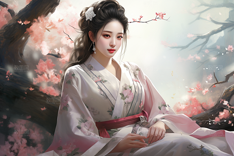 新中式美女高清文艺插画