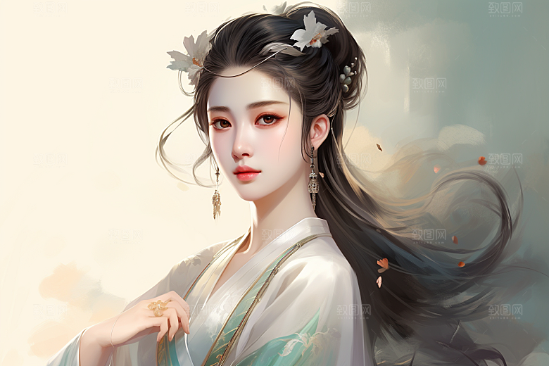 新中式美女手绘温婉插画