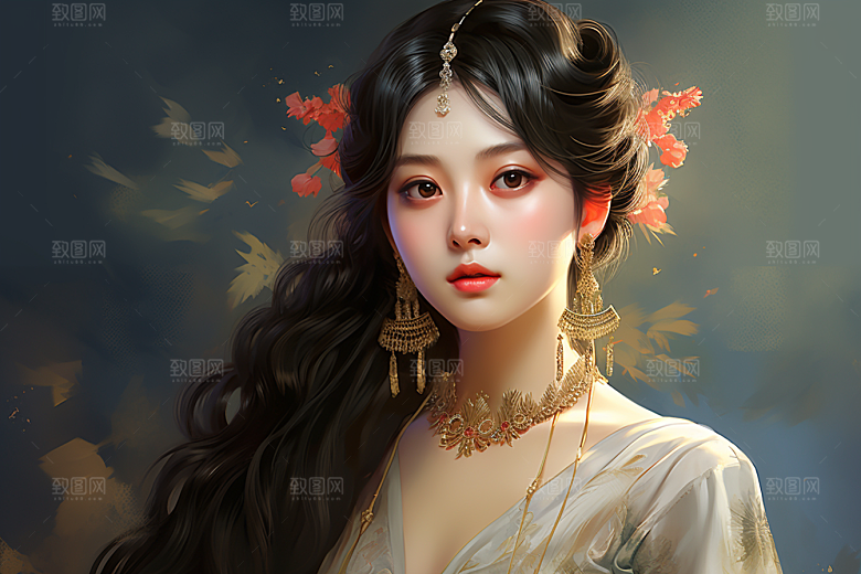 新中式美女中国风手绘插画