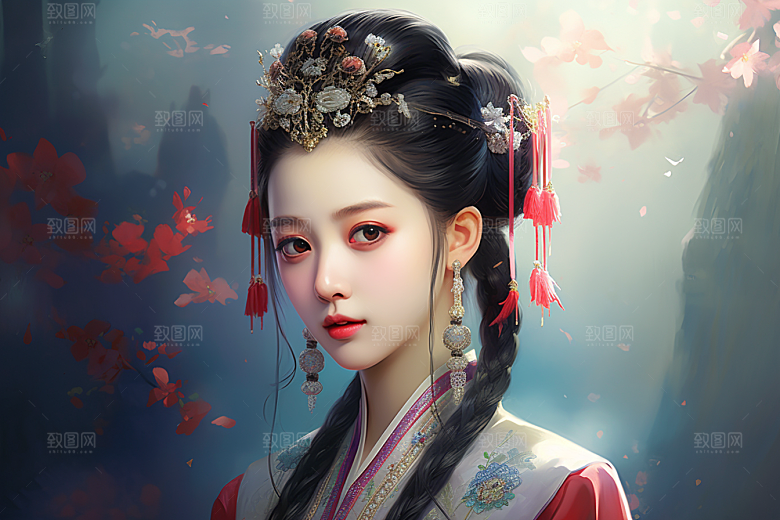 新中式美女艺术文艺插画