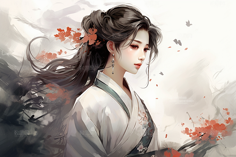 新中式美女中国风温婉插画