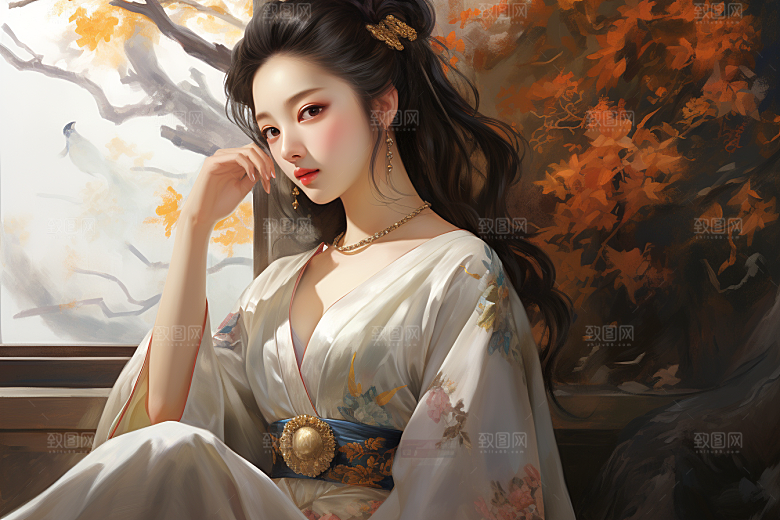 新中式美女温婉唯美插画