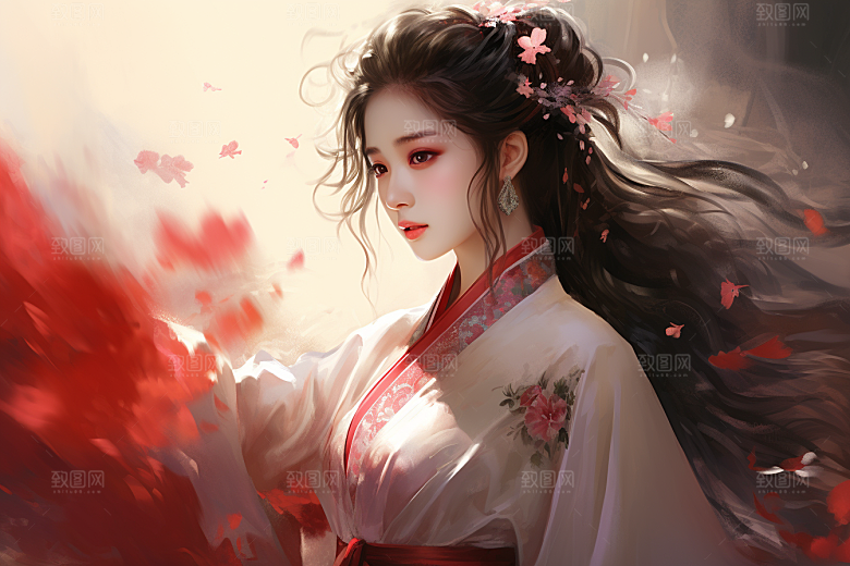 新中式美女中国风艺术插画