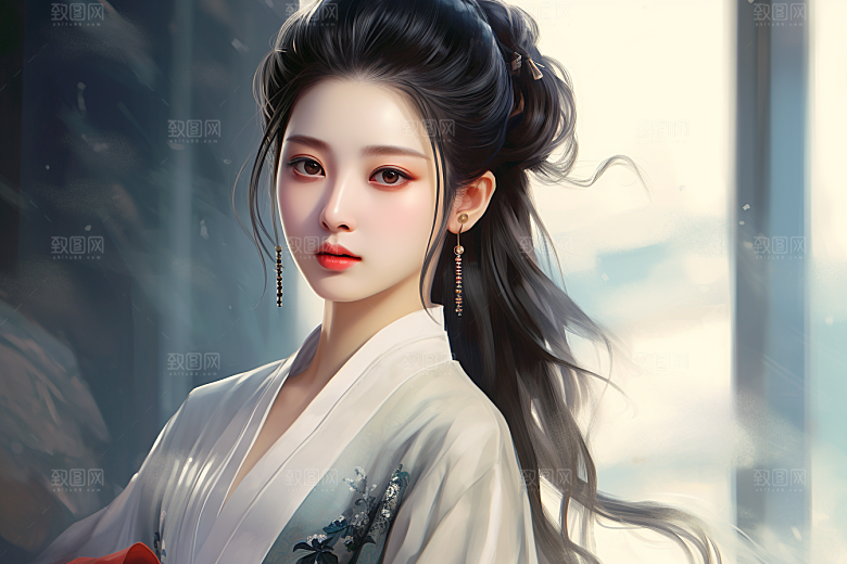 新中式美女文艺艺术插画