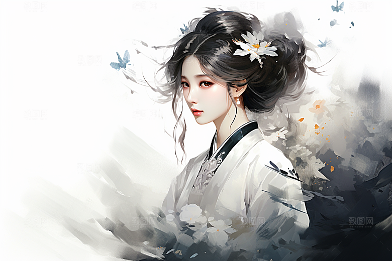 新中式美女中国风手绘插画