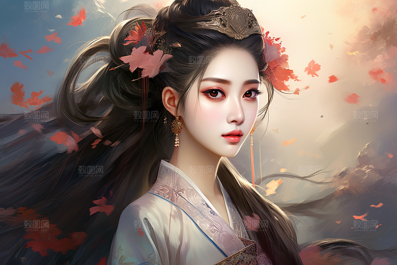 新中式美女中国风唯美插画