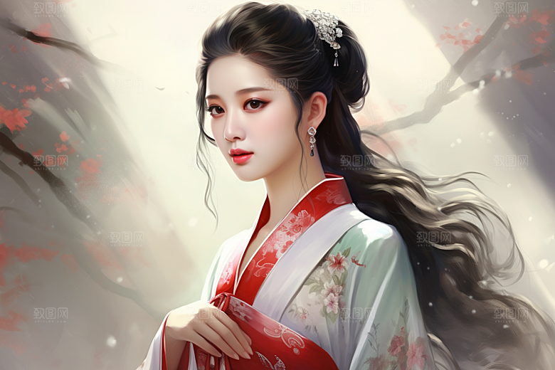 新中式美女高清文艺插画