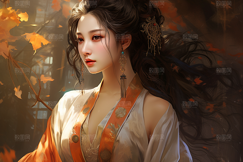 新中式美女温婉手绘插画