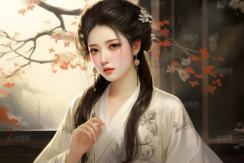 新中式美女高清中国风插画