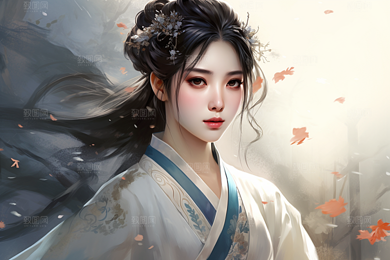 新中式美女温婉文艺插画