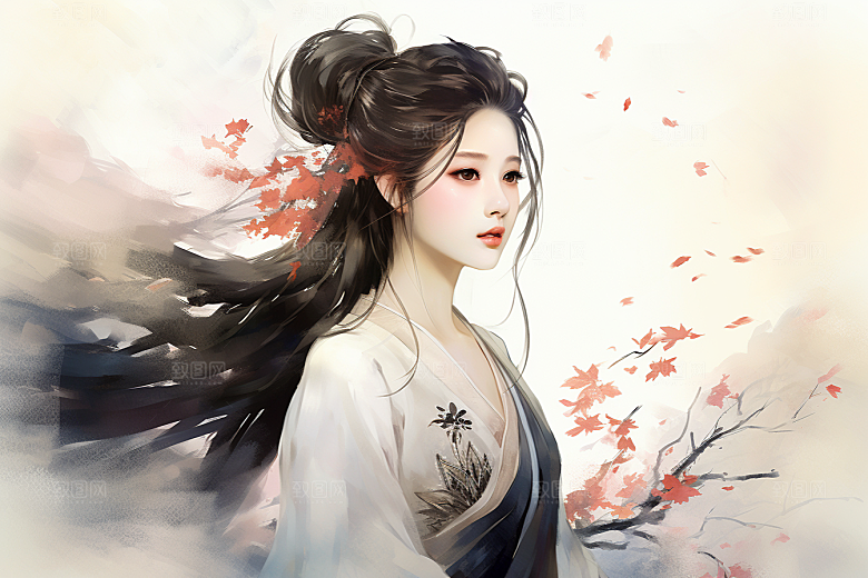 新中式美女温婉艺术插画
