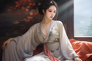 新中式美女艺术水墨插画