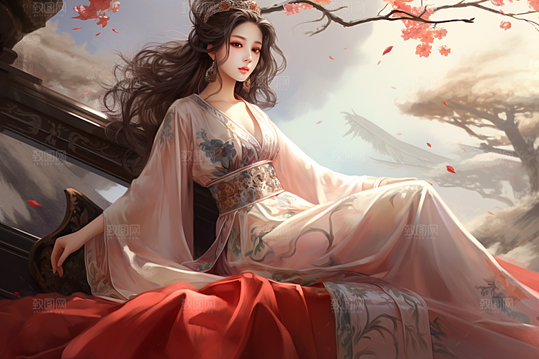 新中式美女中国风手绘插画