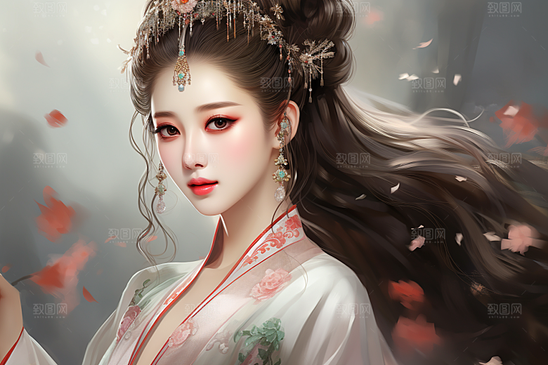 新中式美女艺术手绘插画
