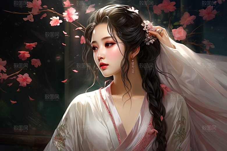 新中式美女中国风中国风插画