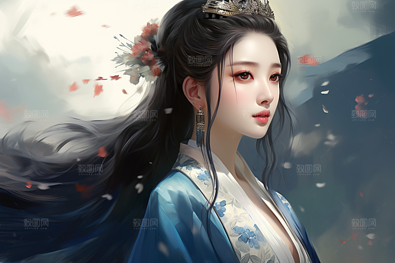 新中式美女温婉高清插画