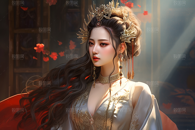 新中式美女文艺水墨插画