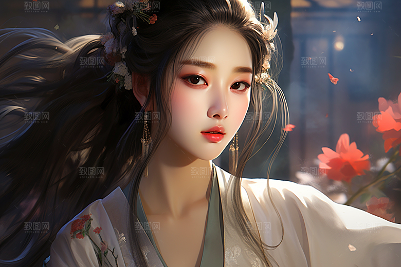 新中式美女温婉艺术插画