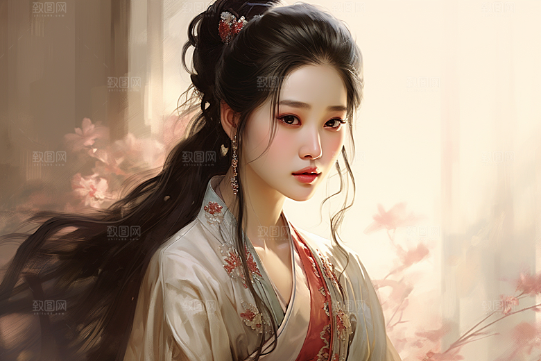 新中式美女中国风文艺插画