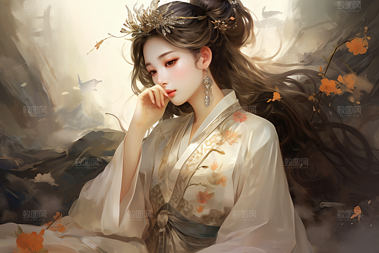 新中式美女温婉唯美插画