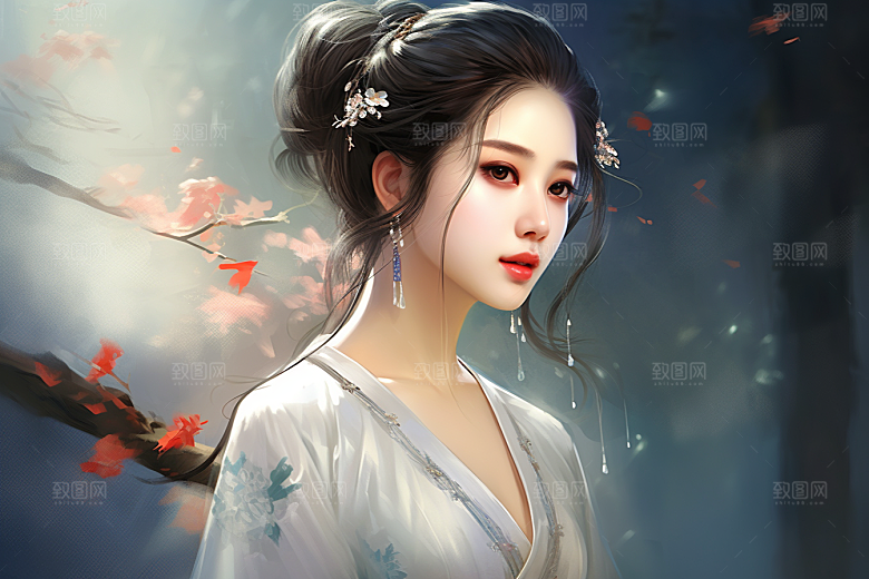 新中式美女高清艺术插画
