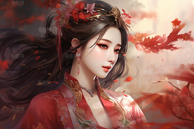 新中式美女中国风艺术插画