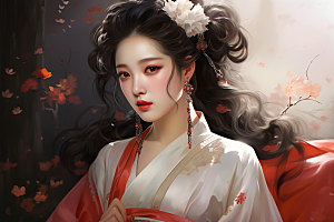 新中式美女文艺高清插画