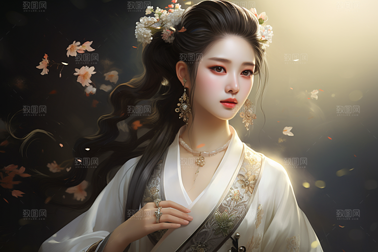 新中式美女高清温婉插画