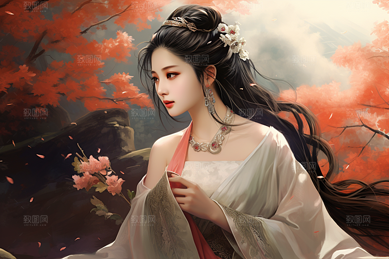 新中式美女艺术唯美插画