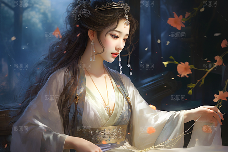 新中式美女中国风高清插画