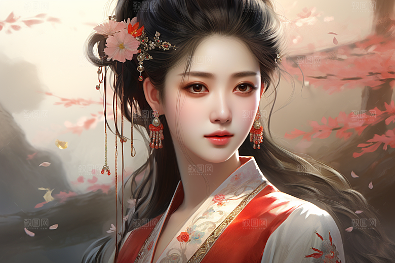 新中式美女唯美高清插画