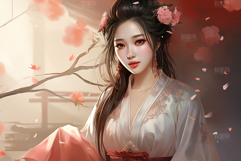 新中式美女中国风艺术插画